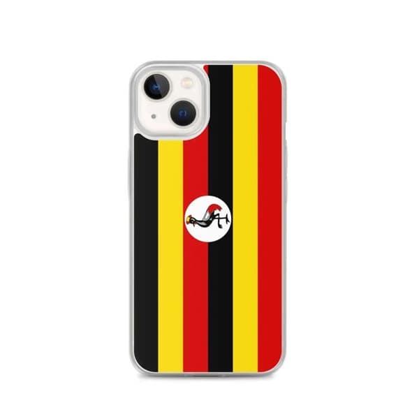 Coque iPhone 13 - PIXELFORMA - Ugandas flag - Blødt silicone - Fuldt beskyttelse - Sort Svart