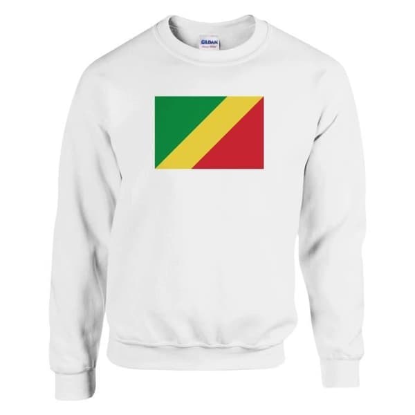 Sweatshirt - PIXELFORMA - Flaggan för Kongo-republiken - Långärmad - Klassisk krage - Unisex Vit jag