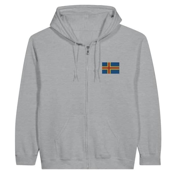 Hættetrøje med lynlås - PIXELFORMA - Åland Flag - Grå - Lange ærmer - Hættekrave Grå S
