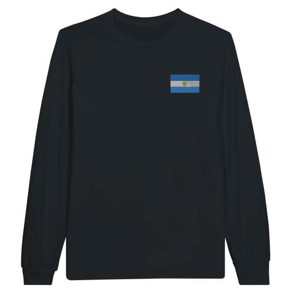 Langærmet T-shirt - PIXELFORMA - Argentinas flag - Sort - Regular fit - Klassisk krave Svart M