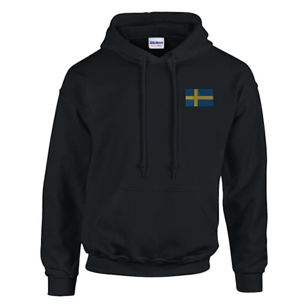 Sweden Flag Broderi hættetrøje i sort Svart jag