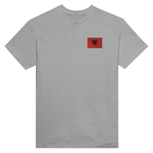 T-shirt - PIXELFORMA - Albaniens flag - Broderi - 100% bomuld - Klassisk pasform Grå S