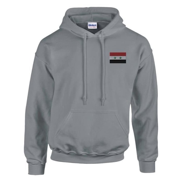 Syrien flagga broderi hoodie i grått Grå XXL