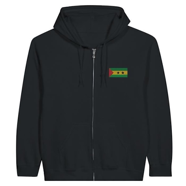 Hoodie med dragkedja Sao Tomé och Principe Flagbroderi i svart Svart S