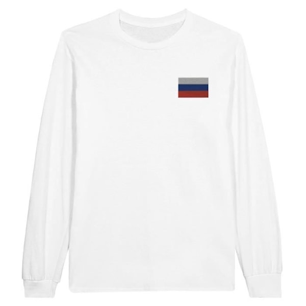 Ryssland Flag Broderi Långärmad T-shirt i vitt Vit S