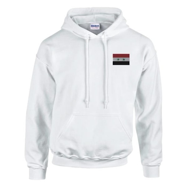 Syrien flagga broderi hoodie i vit Vit M