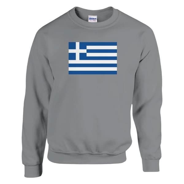 Sweatshirt - PIXELFORMA - Greklands flagga - Grå - Långärmad - Klassisk krage Grå XXXXXL