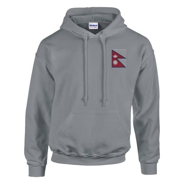 Broderad Nepal Flag Hoodie i grått Grå S