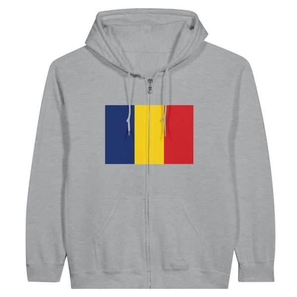 Hættetrøje med lynlås - PIXELFORMA - Rumænsk flag - Grå - Lange ærmer - Unisex Grå M