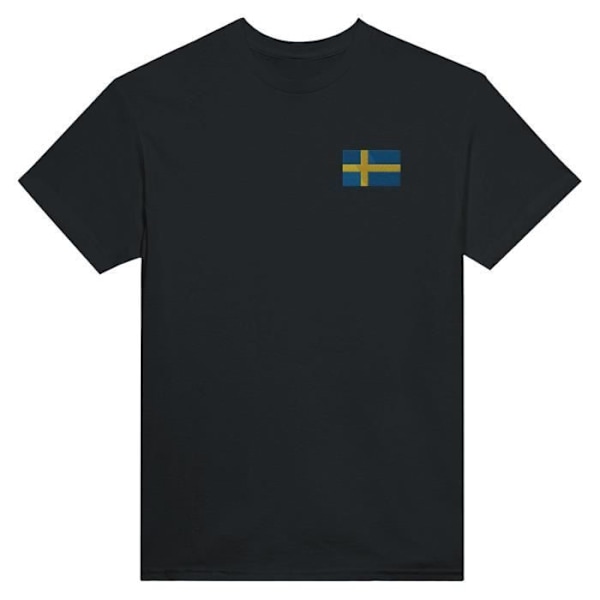 Sweden Flag Embroidery T-Shirt i Svart Svart XXL