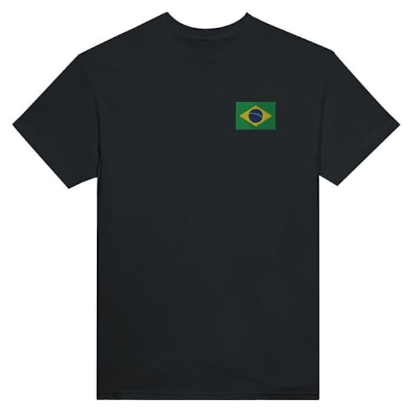 Brasilien Flag Broderi T-Shirt i Sort Svart S