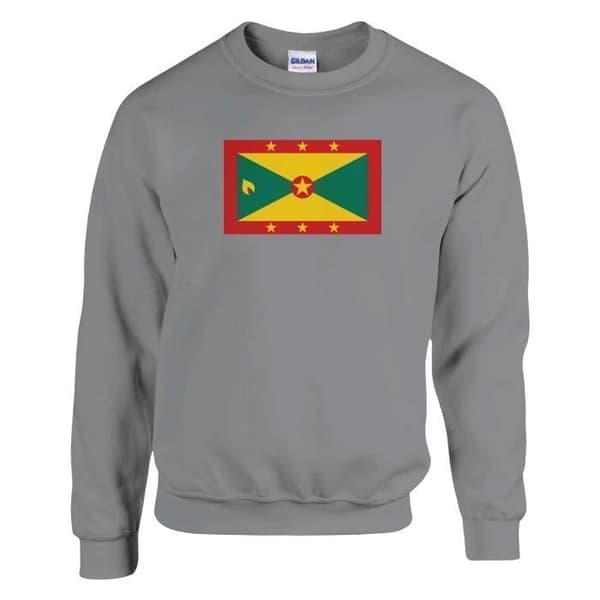 Sweatshirt - PIXELFORMA - Grenadas flagga - Grå - Långa ärmar - Klassisk krage Grå M