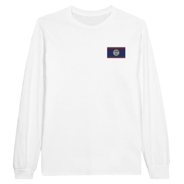 T-shirt med lång ärm - PIXELFORMA - Belize flags - 100% bomull - Optimal komfort - Förstärkta sömmar Vit M