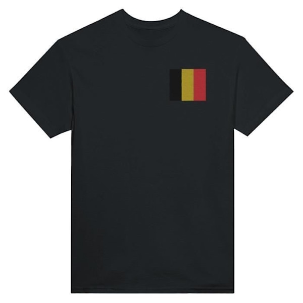 Belgien Flag Broderi T-Shirt i Sort Svart jag