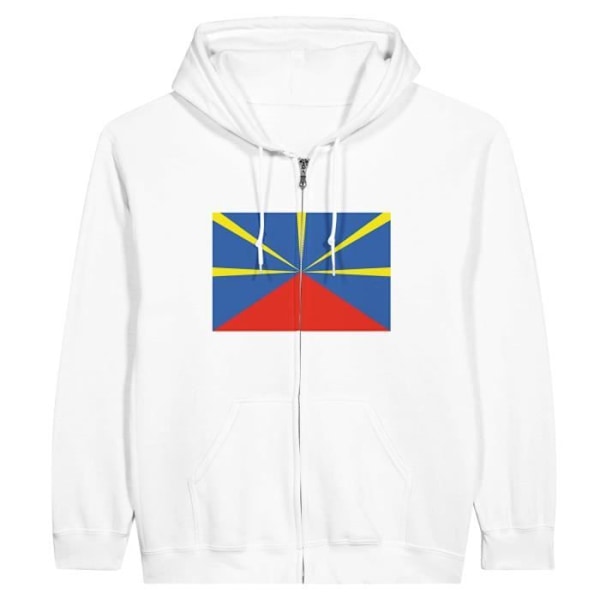 Reunion Island Flag Hoodie i Vit med dragkedja Vit XXXL