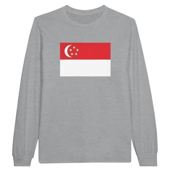 Pitkähihainen T-paita - PIXELFORMA - Singaporelainen lippu - 100% puuvilla - Pitkät hihat - Harmaa Grå XL