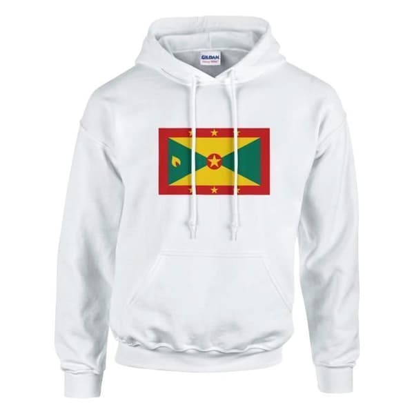 Hættebluse - PIXELFORMA - Grenada flag - Hvid - Lange ærmer - Unisex Vit M