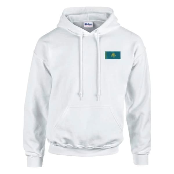 Huvtröja - PIXELFORMA - Kazakstans flagga - Elegant broderi - Bomull-polyester - Långa ärmar Vit XXL