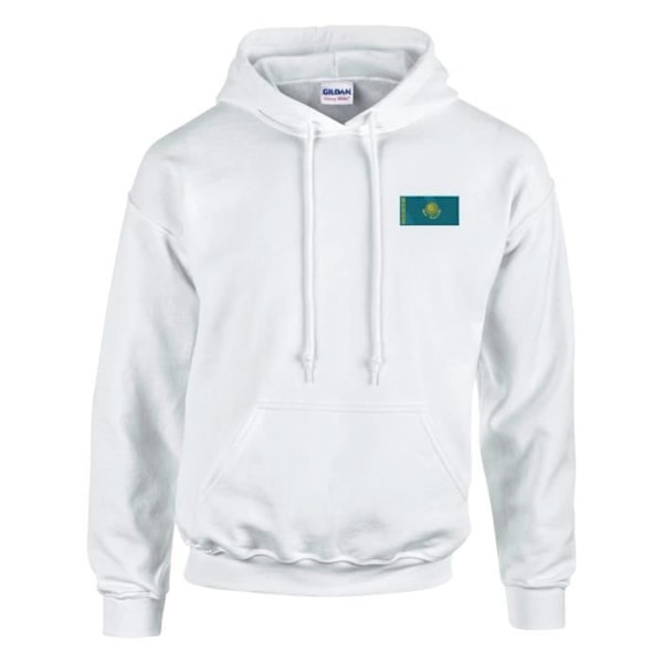 Kazakstan flagga broderi hoodie i vit Vit S