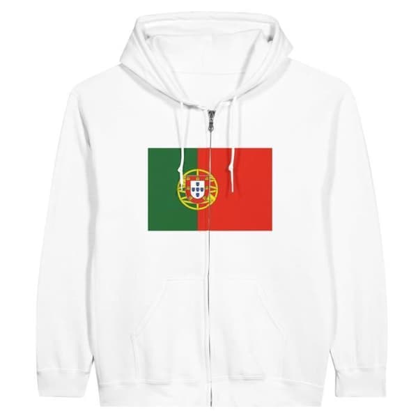 Huvtröja - PIXELFORMA - Portugals flagga - Vit - Polyester-Bomull - Dragkedja Vit M