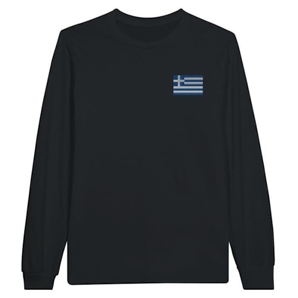 Grekland Flag Broderi Långärmad T-shirt i Svart Svart XL