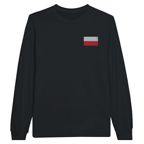 Polen Flag Broderi Langærmet T-Shirt i sort Svart jag