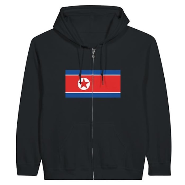 Pohjois-Korean lipun vetoketjullinen huppari mustana Svart XXXL