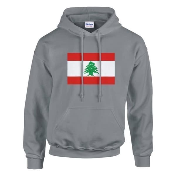 Huvtröja - PIXELFORMA - Libanons flagga - Grå - Bomull-Polyester - Ekologisk ansvarig Grå XXXL