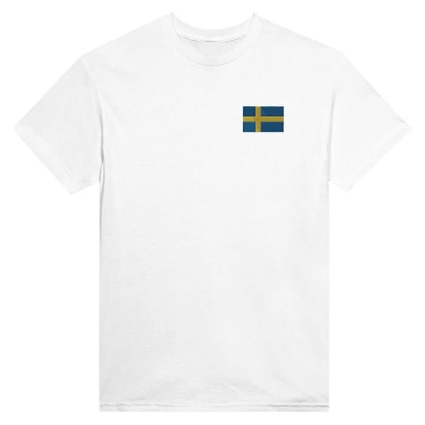 Svensk Flag Broderi T-Shirt i Hvid Vit jag