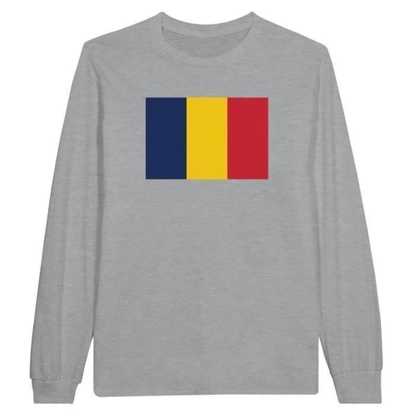 Langærmet T-shirt - PIXELFORMA - Chad Flag - 100% bomuld - Langærmede - Optimal komfort Grå M