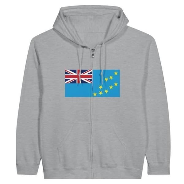 Hættetrøje - Tuvalu Flag - Grå - Polyester-Bomuld - Optimal komfort - Lange ærmer Grå XL