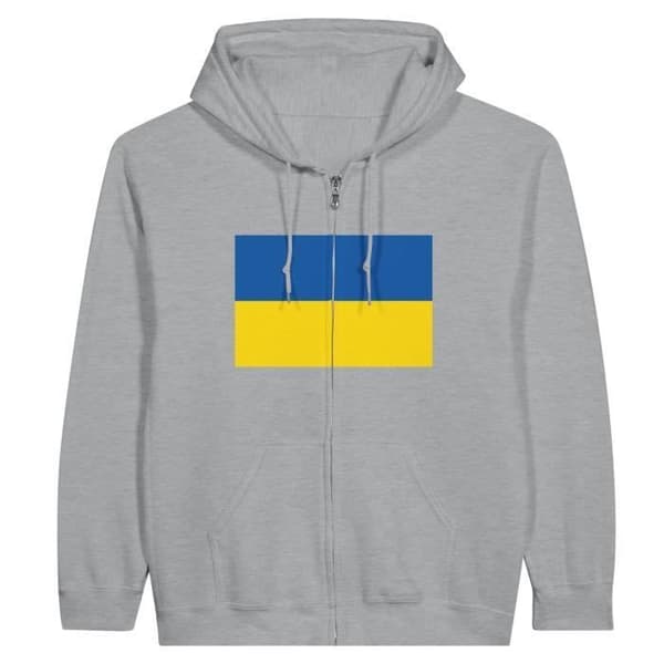 Sweatshirt med hætte - PIXELFORMA - Ukraines flag - Grå - Lange ærmer - Unisex Grå S