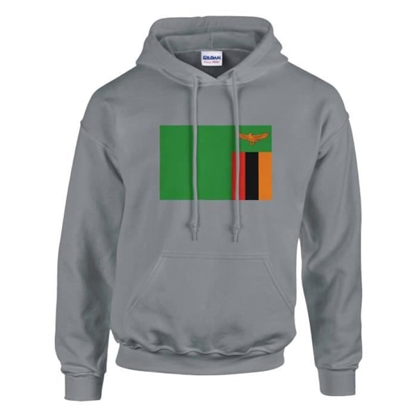 Zambia Flag Hoodie i grått Grå XXXL