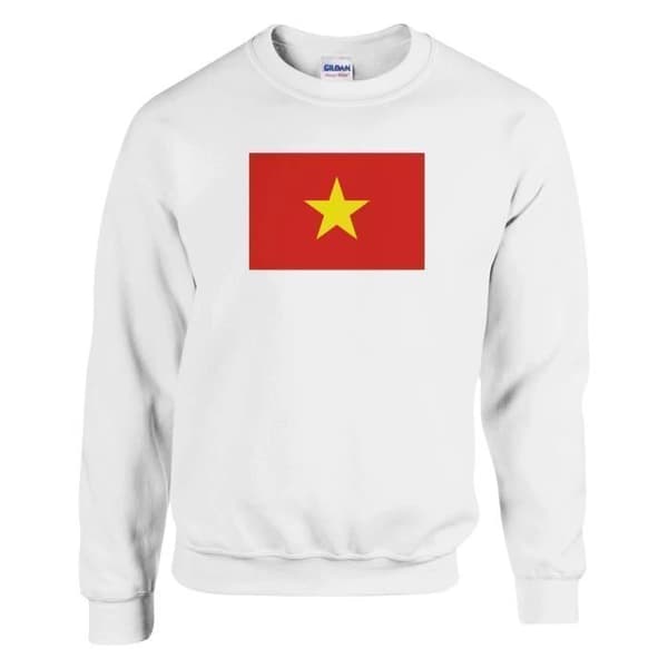 Sweatshirt - PIXELFORMA - Vietnams flagga - Långa ärmar - Bomull-polyester - Vit Vit XL