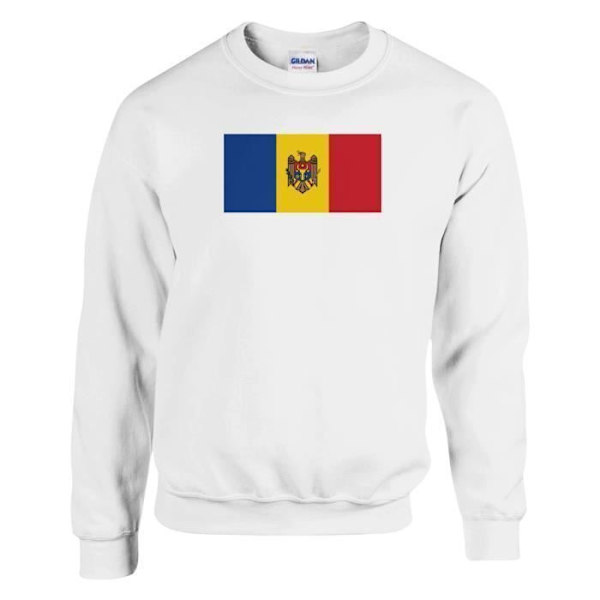 Sweatshirt - PIXELFORMA - Moldaviens flagga - Långärmad - Bomull-polyester - Vit Vit XL