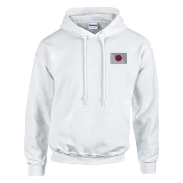 Huvtröja - PIXELFORMA - Japans flagga - Elegant broderi - Bomulls-polyester - Unisex Vit S