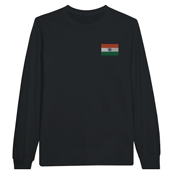 India Flag Broderi Långärmad T-shirt i svart Svart S