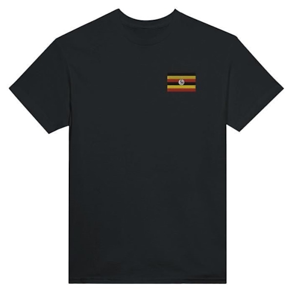 Uganda Flag Broderi T-Shirt i Sort Svart jag