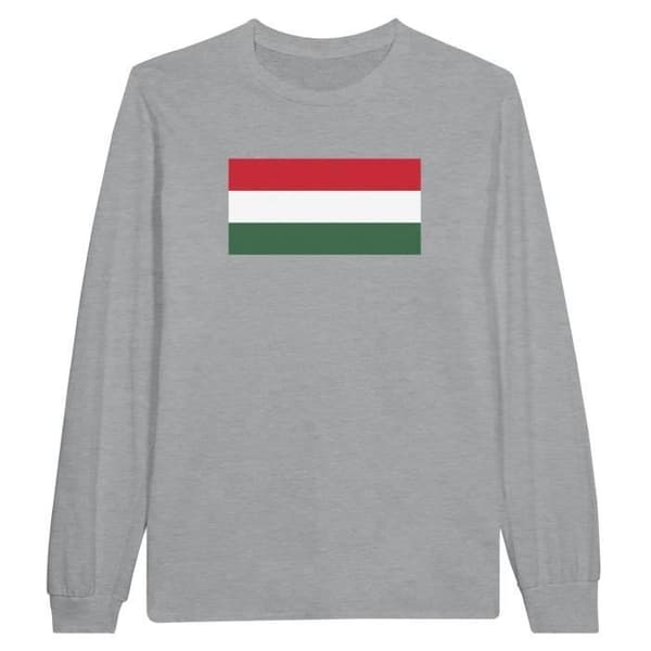 Långärmad T-shirt - PIXELFORMA - Ungerns flagga - 100% bomull - Grå - Vuxen Grå M