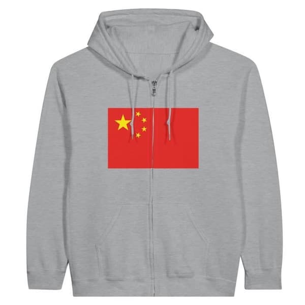 Hætte sweat med lynlås - PIXELFORMA - Kinas flag - Grå - Polyester-Bomuld - Unisex Grå jag