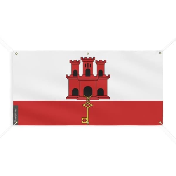 Gibraltar Flag Banner - PIXELFORMA - 140x280cm - Slitstark polyester - 6 öljetter