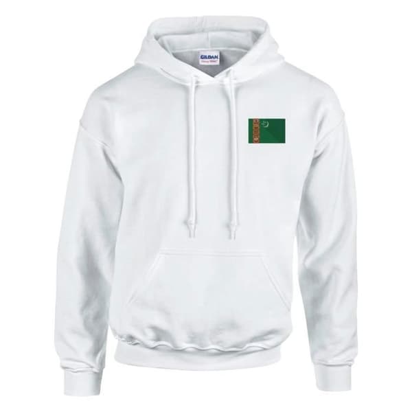 Hættetrøje - PIXELFORMA - Turkmenske flag - Bomuld-polyester - Frontlomme - Unisex Vit S
