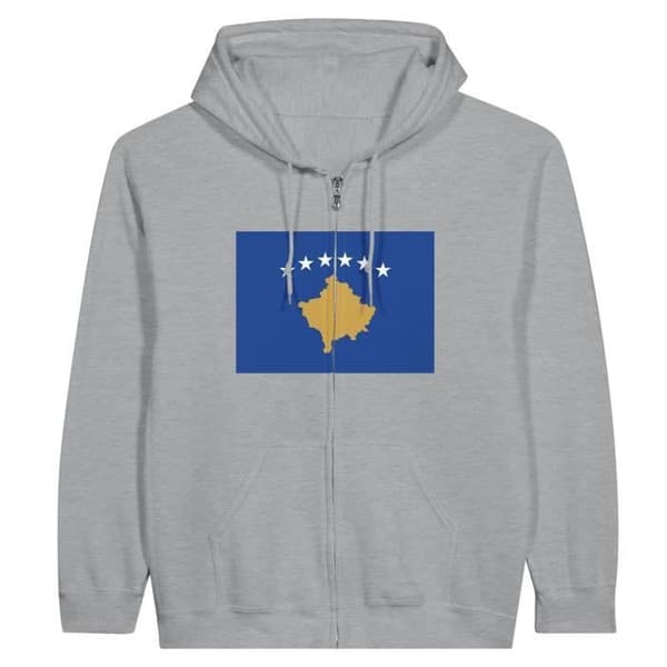 Huvtröja - PIXELFORMA - Kosovos flagga - Grå - Polyester-Bomull - Heltäckande dragkedja Grå XL