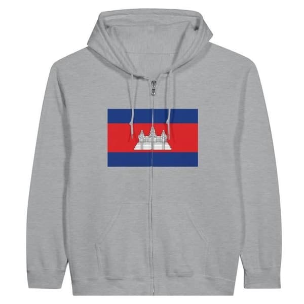 Hættetrøje - PIXELFORMA - Cambodjas flag - Grå - Polyester-Bomuld - Fuldlængde lynlås Grå XXXL