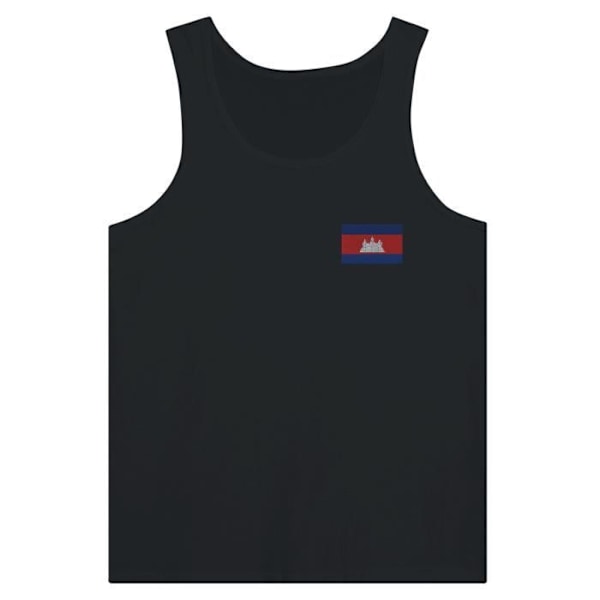 Cambodia Flag Broderi Tank Top i Sort Svart jag