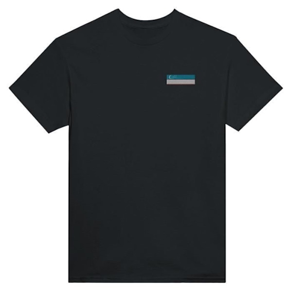 Usbekistan Flag Broderi T-Shirt i Sort Svart jag