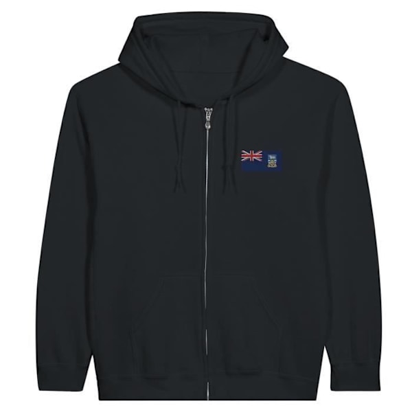 Hoodie med dragkedja Falklandsöarnas flaggabroderi i svart Svart M