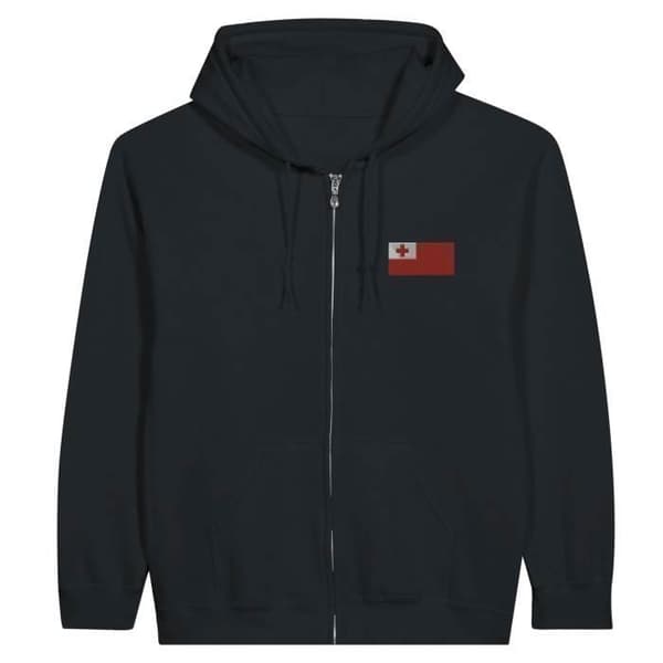 Hættetrøje med lynlås - PIXELFORMA - Tonga Flag - Sort - Langærmet - Unisex Svart M