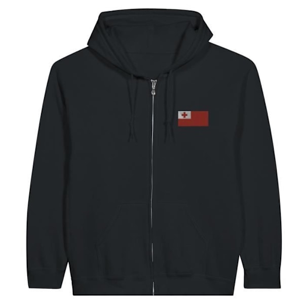 Tonga Flag Embroidery Zip Hoodie i Svart Svart M