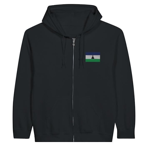 Hoodie med dragkedja Lesotho Flag Broderi i Svart Svart M